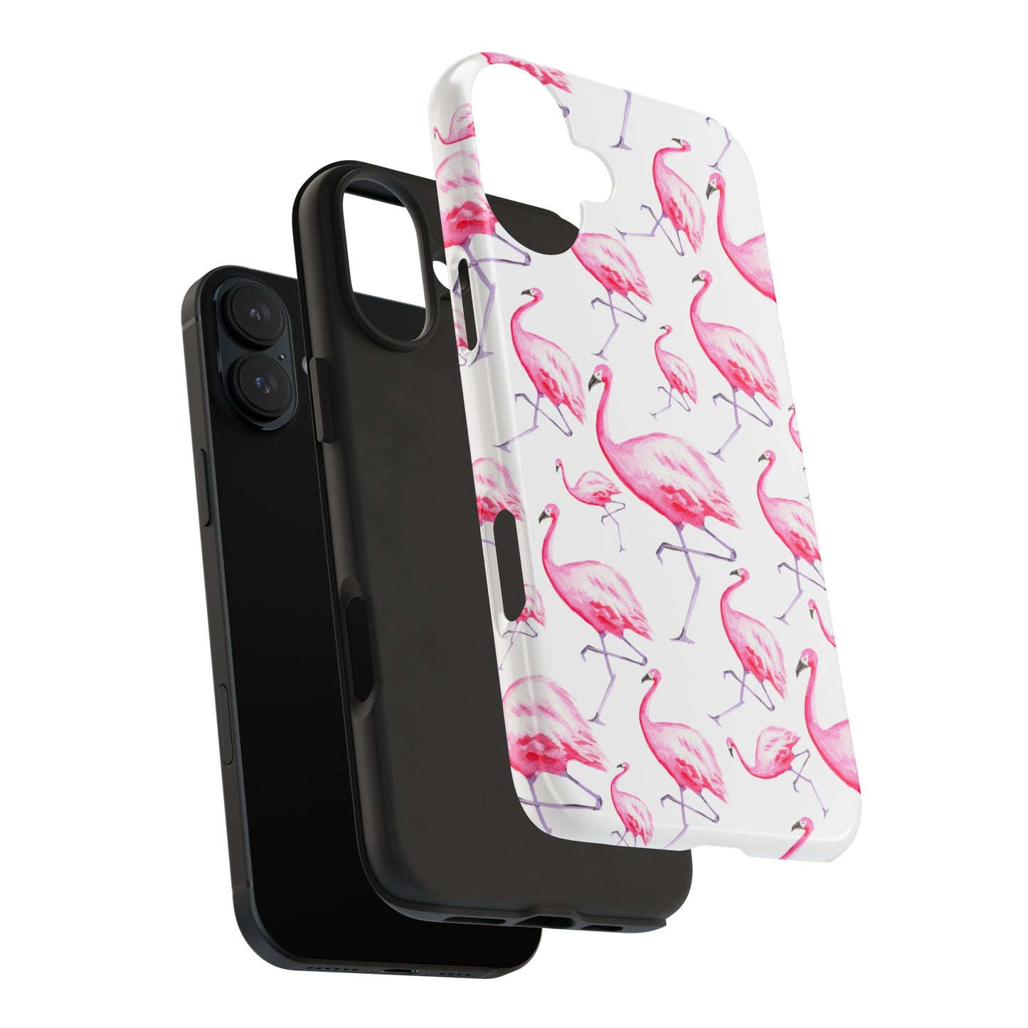 Hot Pink Flamingos Watercolor Illustrated Tossed Pattern Phone Case | Various Models