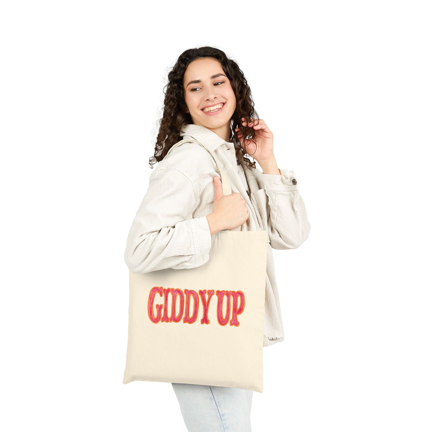 Canvas Tote | Giddy Up Hot Pink and Orange Farmers Market Tote | Bachelorette Western Preppy Gift | Coastal Cowgirl Howdy
