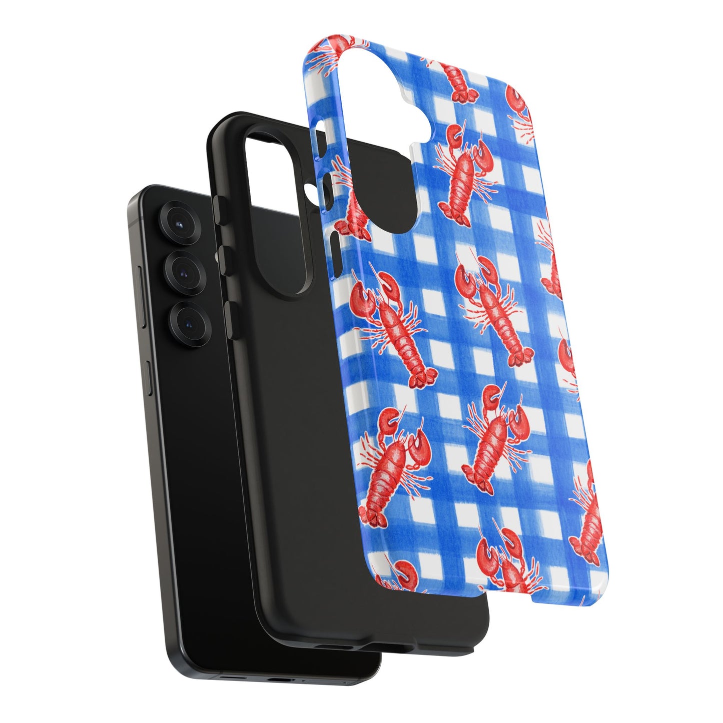 Blue Gingham Red Lobster Watercolor Patterned Phone Case | Various Models