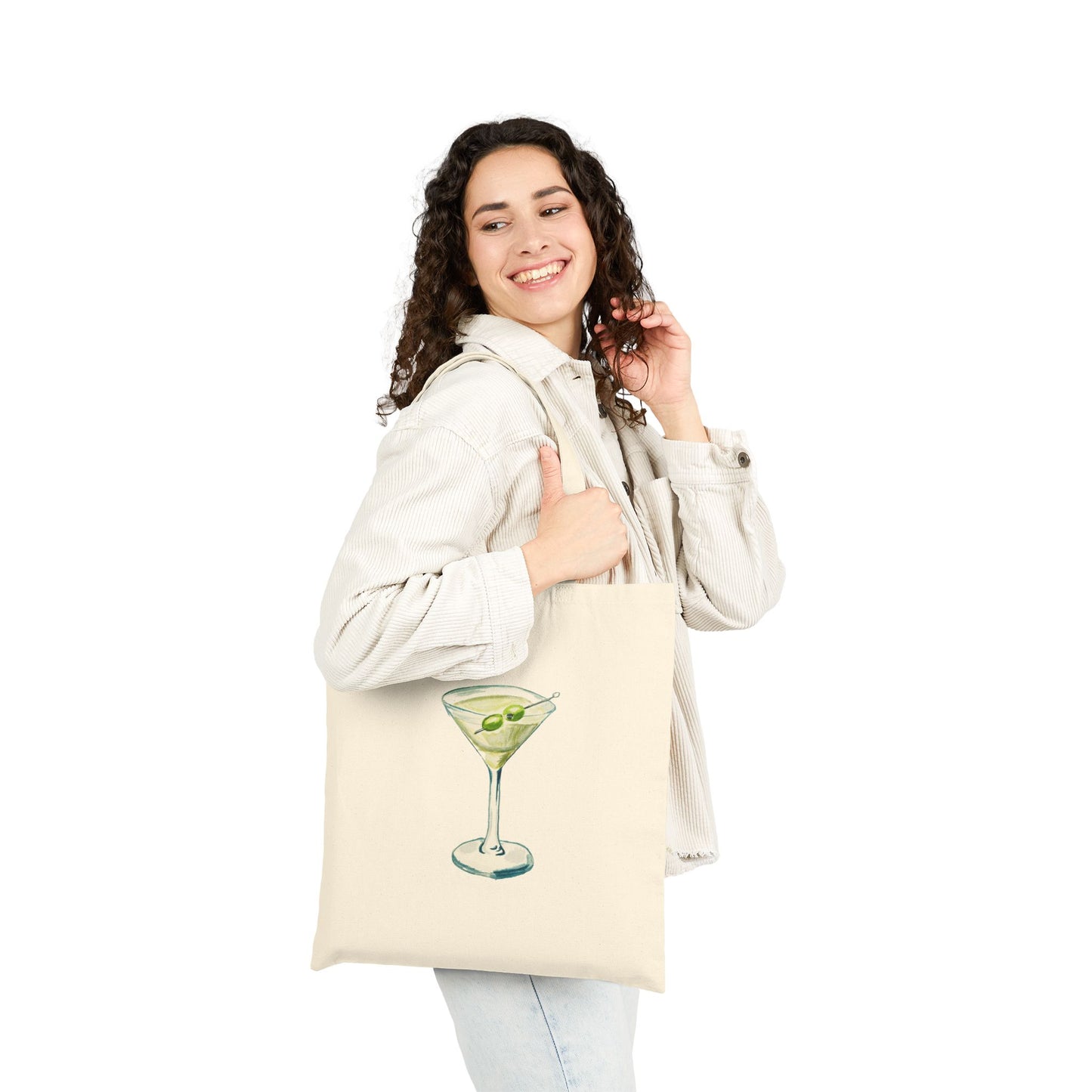 Canvas Tote | Blue & Green Martini Watercolor Farmers Market Tote | Cocktail Bachelorette Gift Hostess