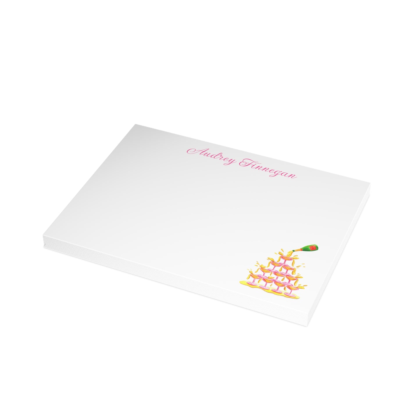 Stationery | Personalized Custom Pink Champagne Coupe Tower Watercolor Set | Flat Cards with Envelopes |Thank You Bridal Shower Bachelorette