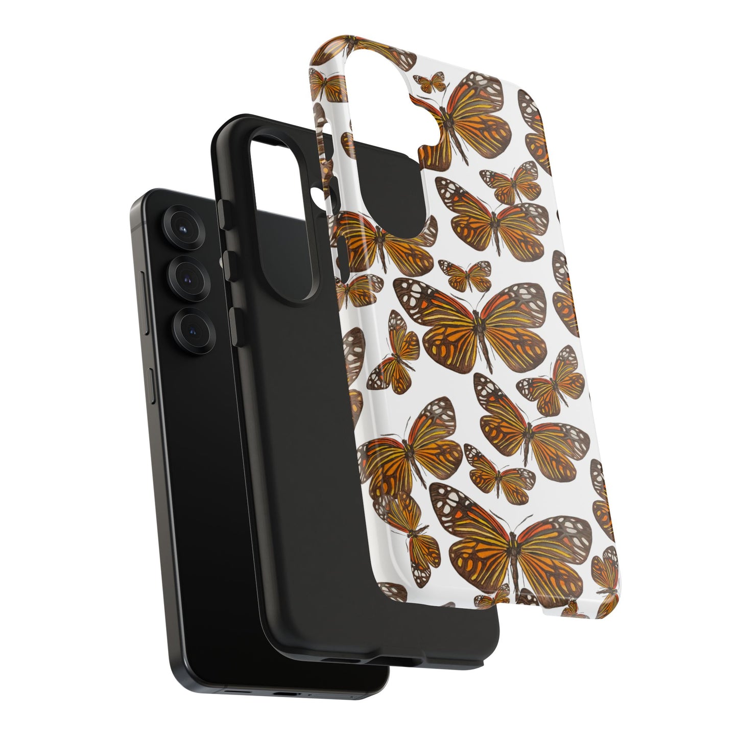 Black & Orange Butterfly Watercolor Illustrated Tossed Pattern Tough Phone Case | Various Models