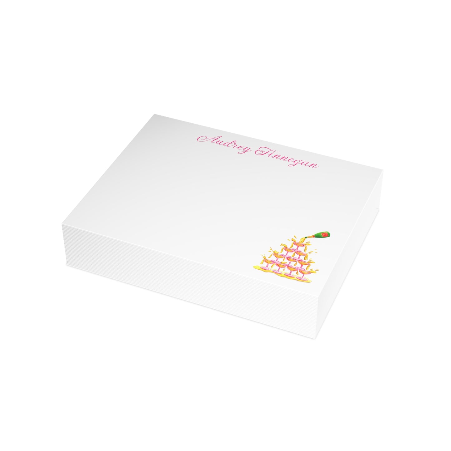 Stationery | Personalized Custom Pink Champagne Coupe Tower Watercolor Set | Flat Cards with Envelopes |Thank You Bridal Shower Bachelorette