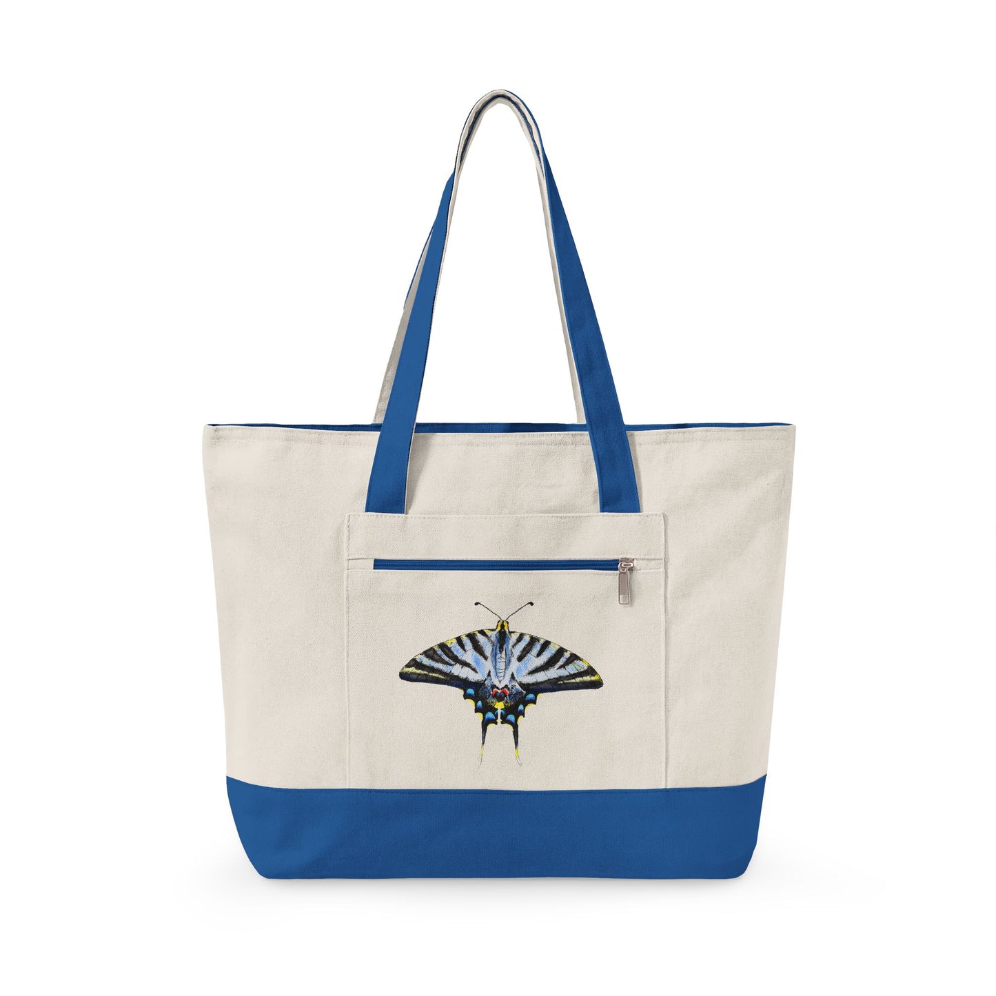 Light Blue Swallowtail Butterfly Watercolor Printed Zippered Canvas Tote 18" x 14" | Various Colors 18" x 14" x 4.5" Natural Royal