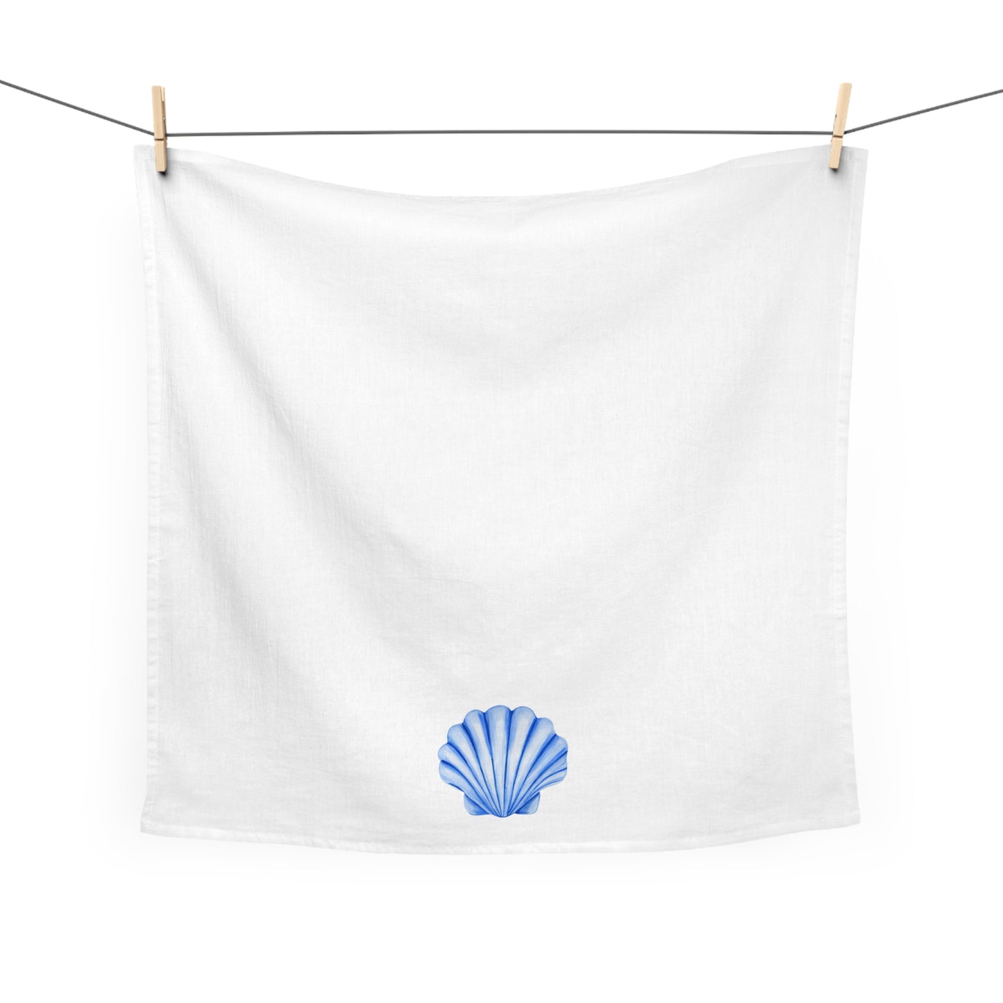 Tea Towel | Blue Seashell Watercolor Illustration | Coastal Kitchen Decor |Beach Shell Towel |Unique Nautical Hostess Gift | Seaside Accents