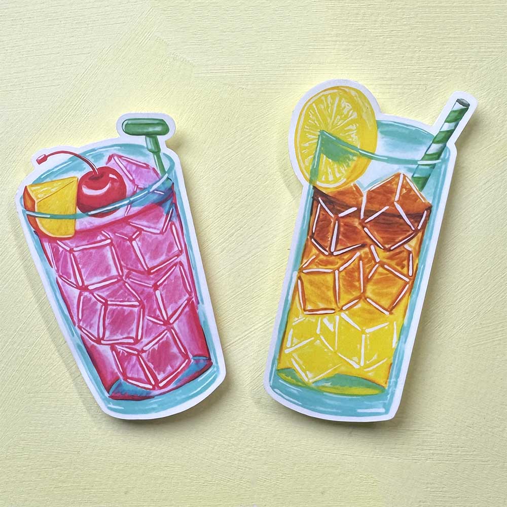 Stickers | Masters Inspired Watercolor Azalea Pink Cocktail & Arnold Palmer | Waterproof Glossy Vinyl |Separate or Bundled