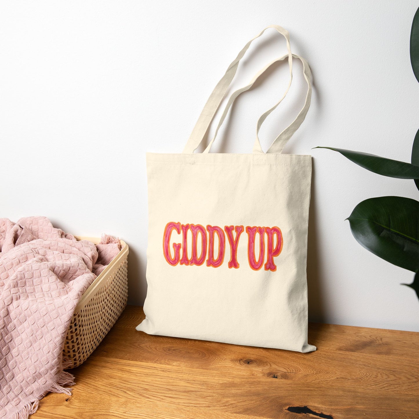 Canvas Tote | Giddy Up Hot Pink and Orange Farmers Market Tote | Bachelorette Western Preppy Gift | Coastal Cowgirl Howdy