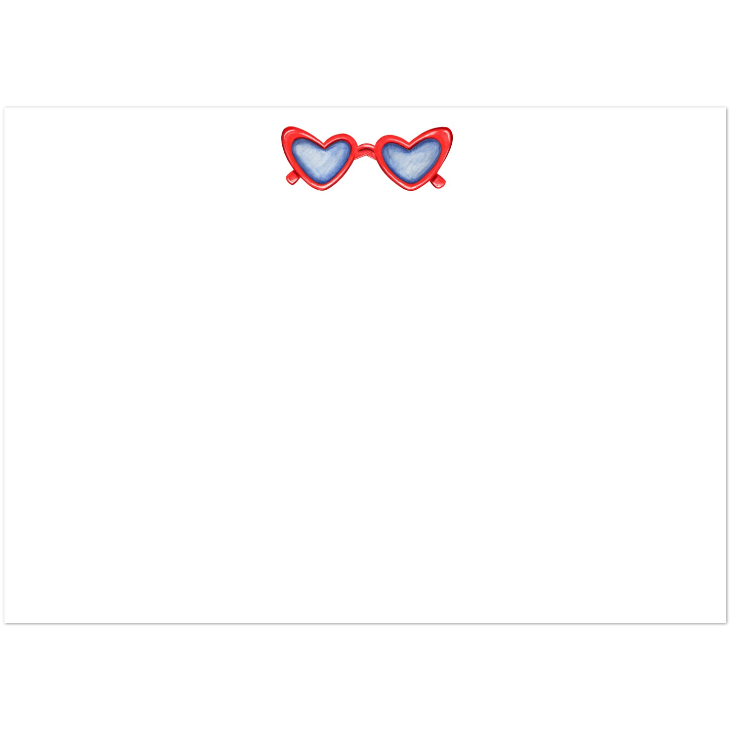 Red Heart-Shaped Glasses Watercolor Illustrated Flat Notecards | Set of 10 Cards & Envelopes | 2 Sizes 5R (5 x 7″) Red Glasses