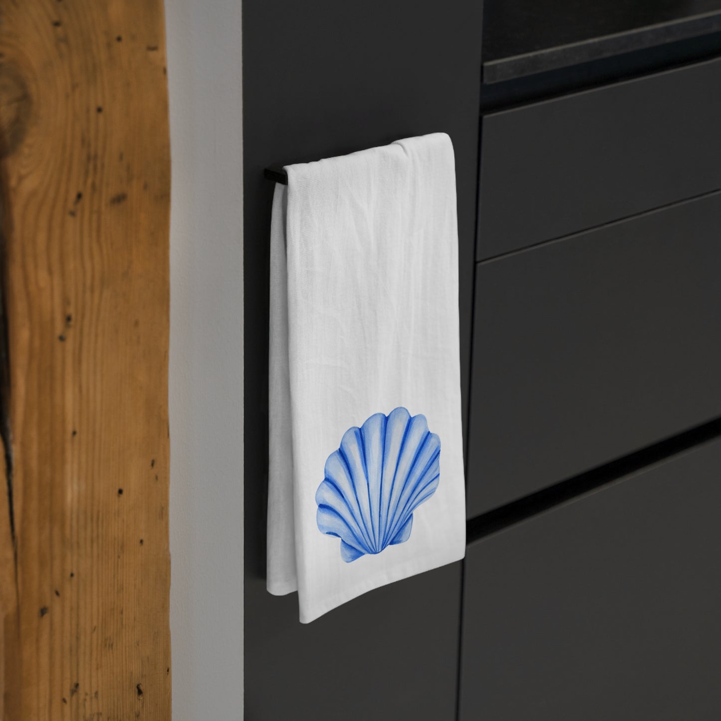 Tea Towel | Blue Seashell Watercolor Illustration | Coastal Kitchen Decor |Beach Shell Towel |Unique Nautical Hostess Gift | Seaside Accents