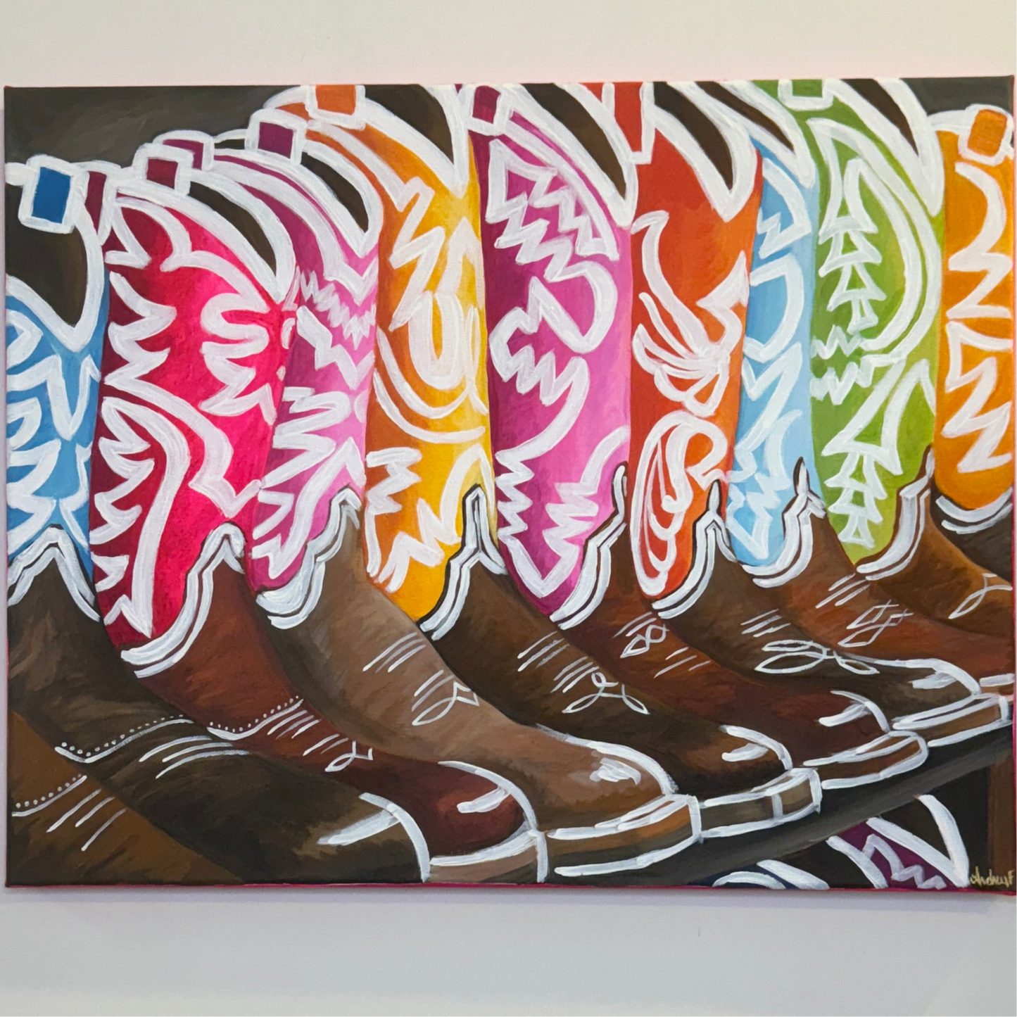 16” x 20” Acrylic Cowboy Boots on Stretched Canvas