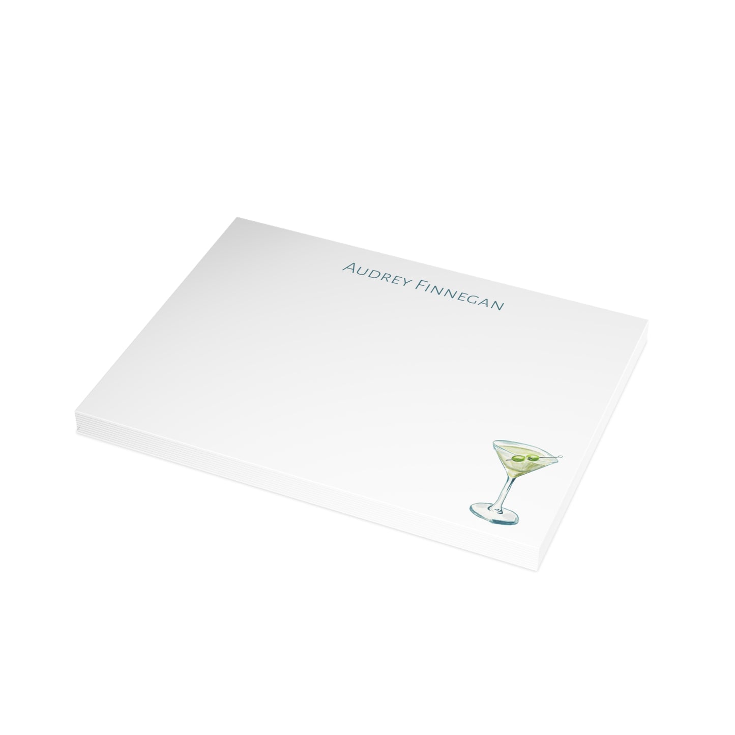 Stationery | Personalized Custom Watercolor Green & Blue Martini Flat Cards with Envelopes | Thank You Bridal Shower Bachelorette