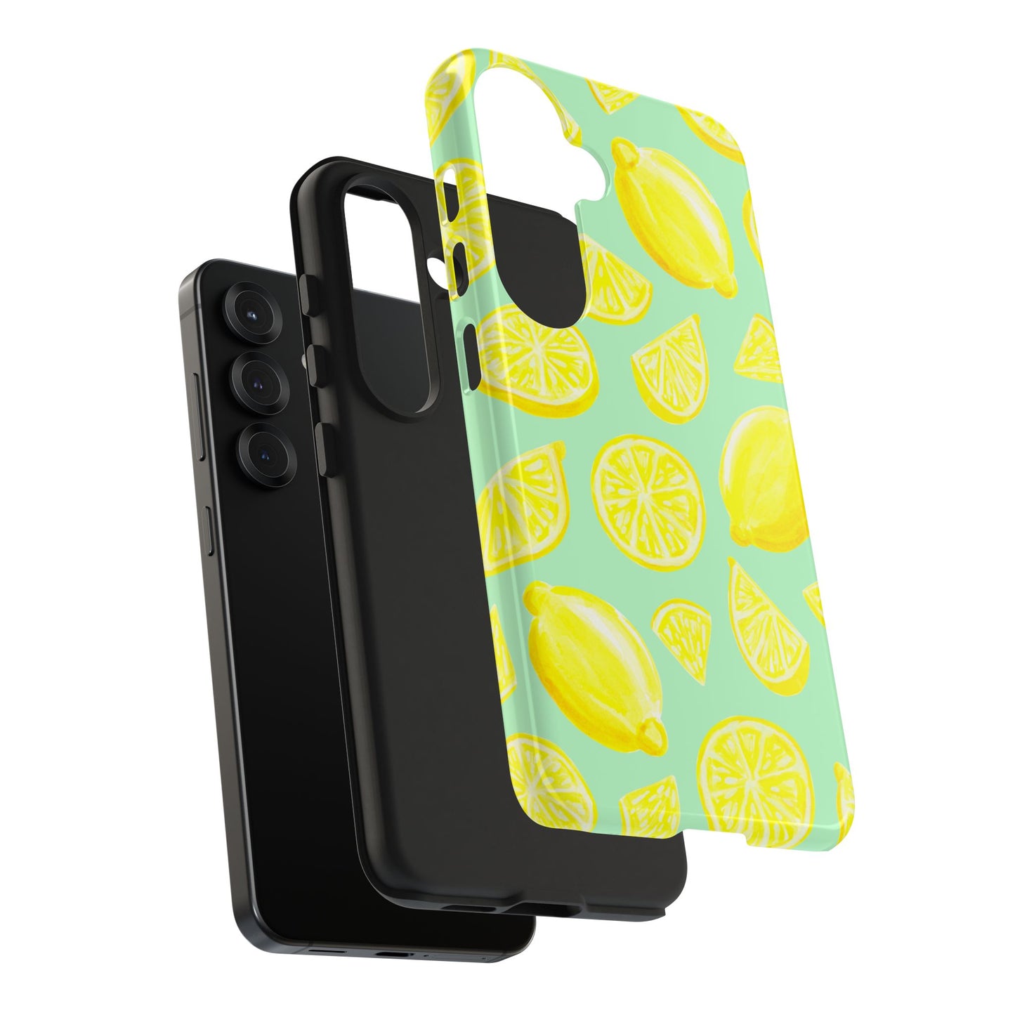 Bright Yellow Lemons Watercolor Illustrated Tossed Pattern Mint Green Tough Phone Case | Various Models