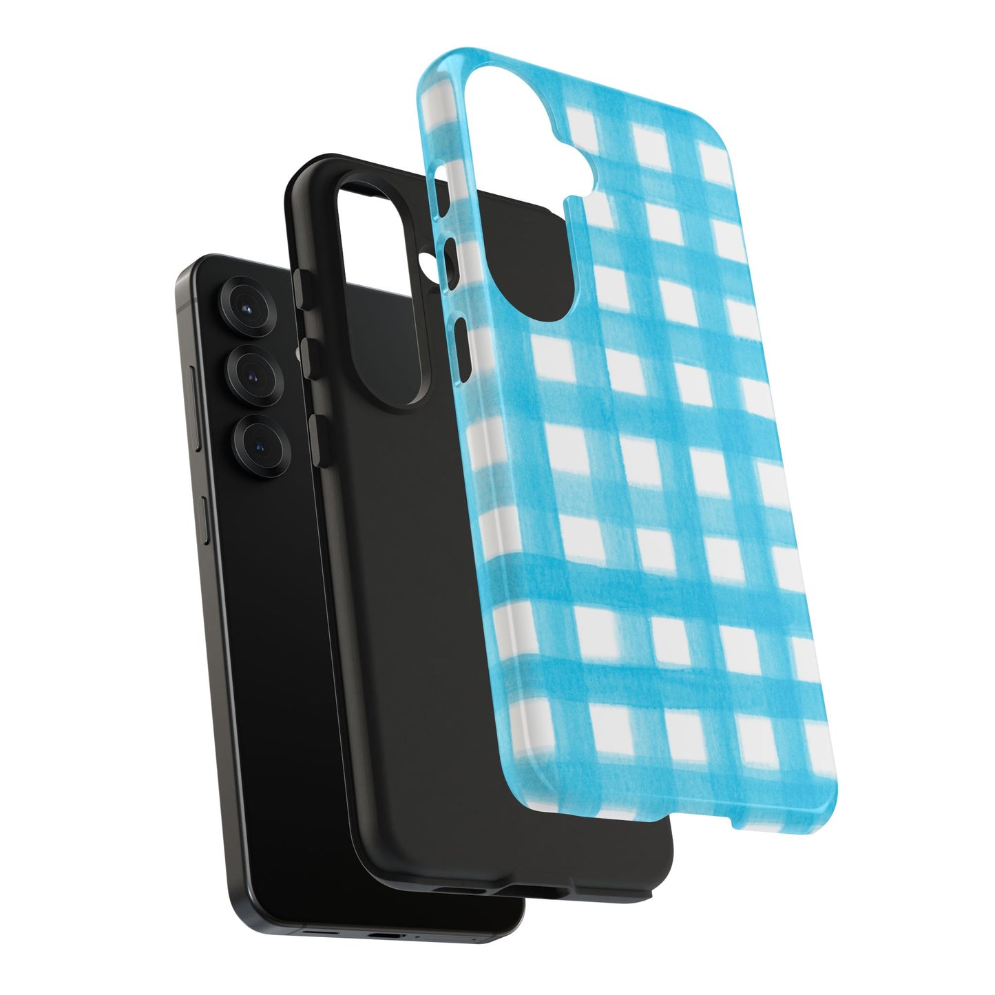 Turquoise Gingham Watercolor Illustrated Tough Phone Case | Various Models Available