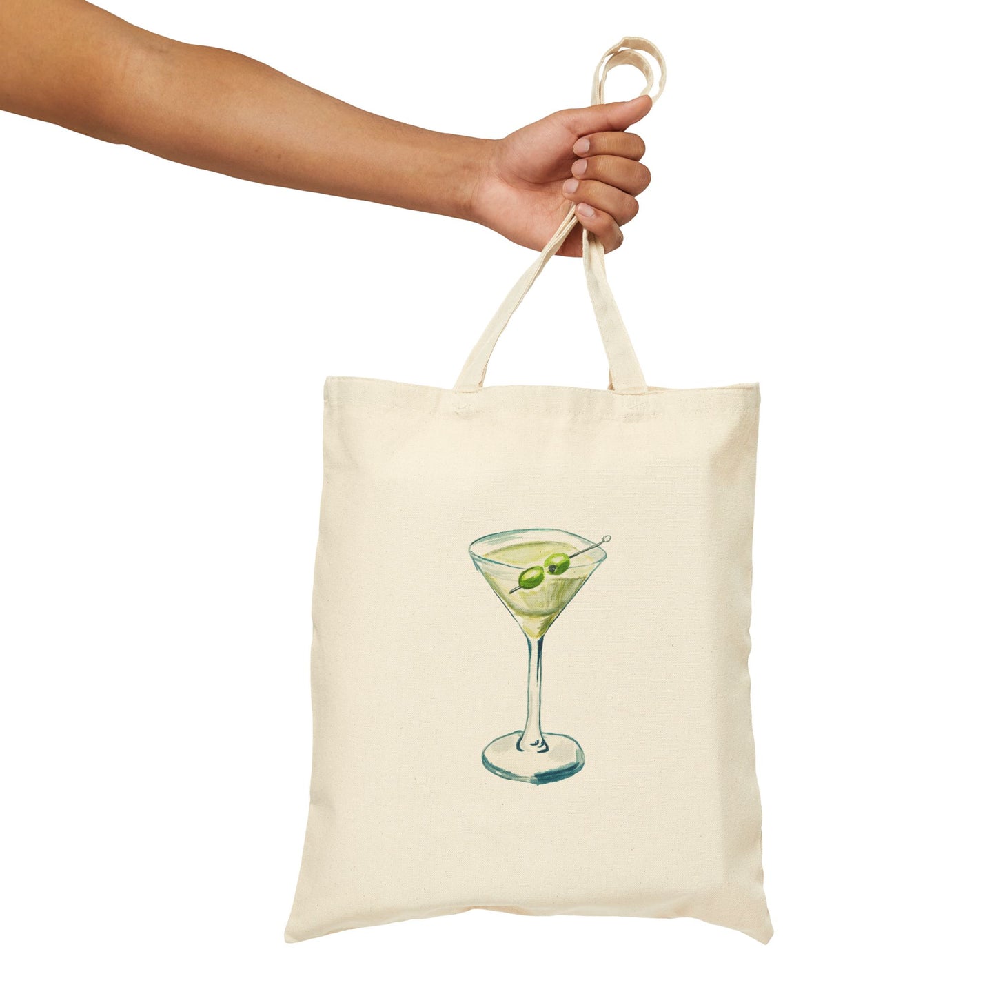 Canvas Tote | Blue & Green Martini Watercolor Farmers Market Tote | Cocktail Bachelorette Gift Hostess