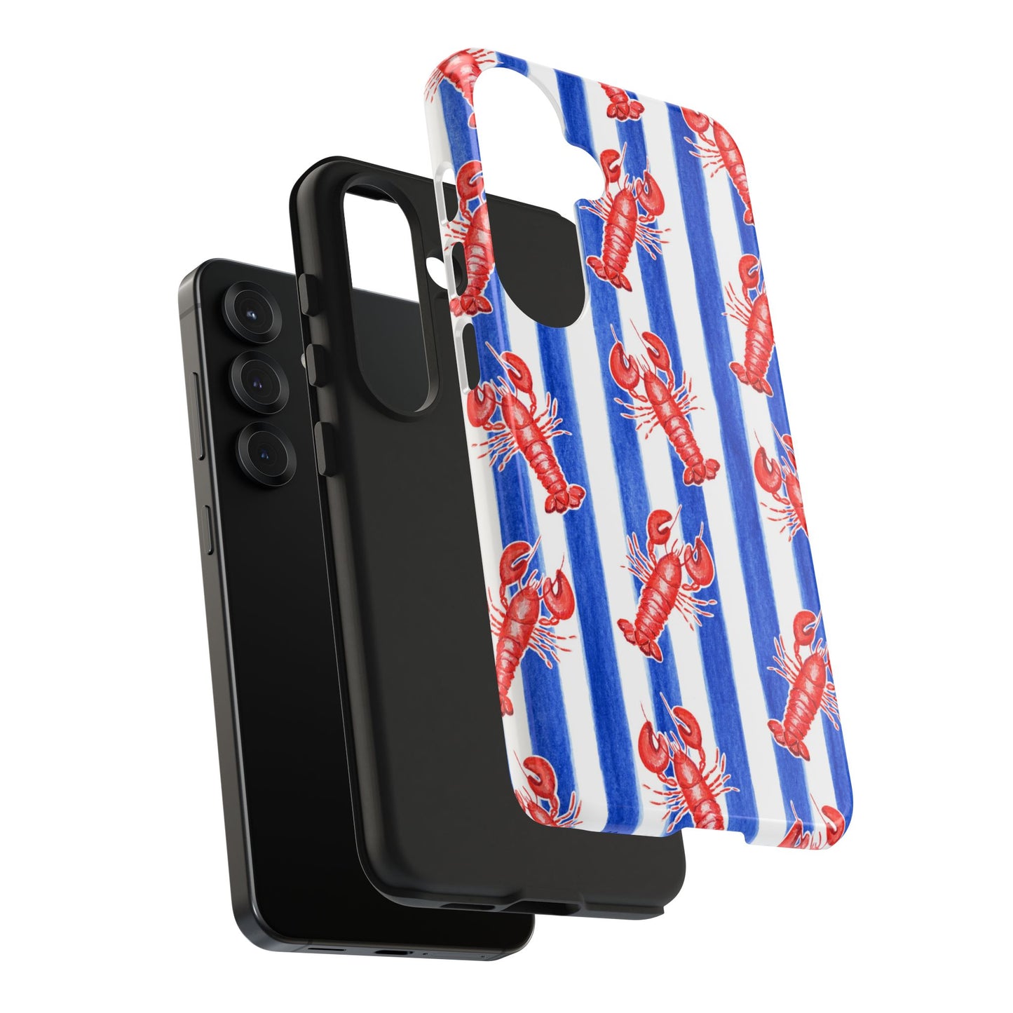 Blue & White Strip Red Lobster Watercolor Patterned Phone Case | Various Models