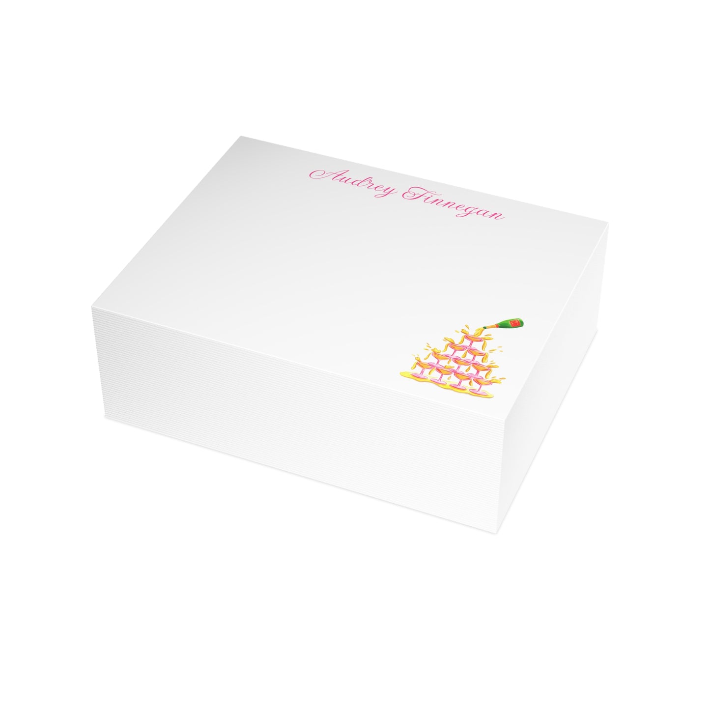 Stationery | Personalized Custom Pink Champagne Coupe Tower Watercolor Set | Flat Cards with Envelopes |Thank You Bridal Shower Bachelorette