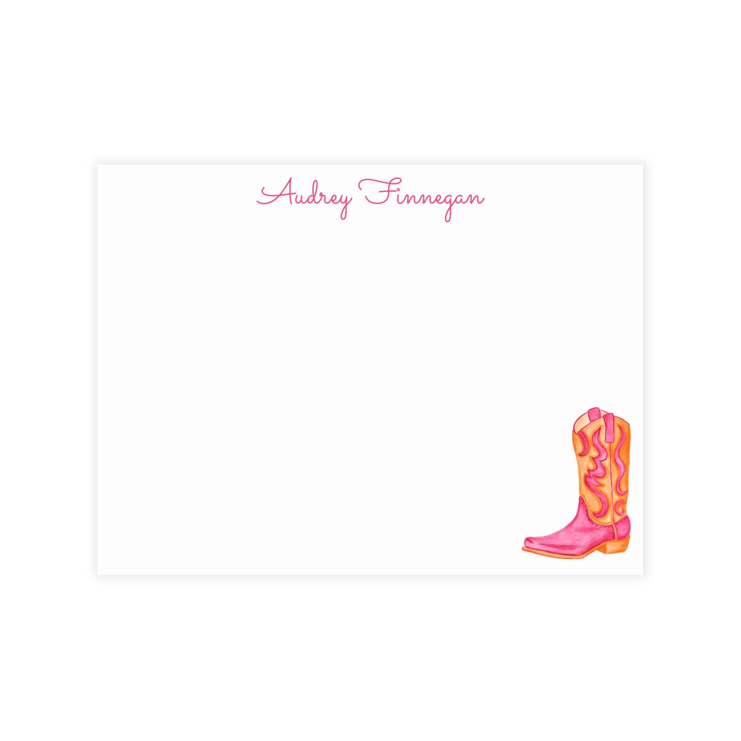 Stationery | Hot Pink & Orange Coastal Cowgirl Watercolor Cowboy Boot Personalized Postcard Bundle Set with Envelopes | Preppy Cute Gift