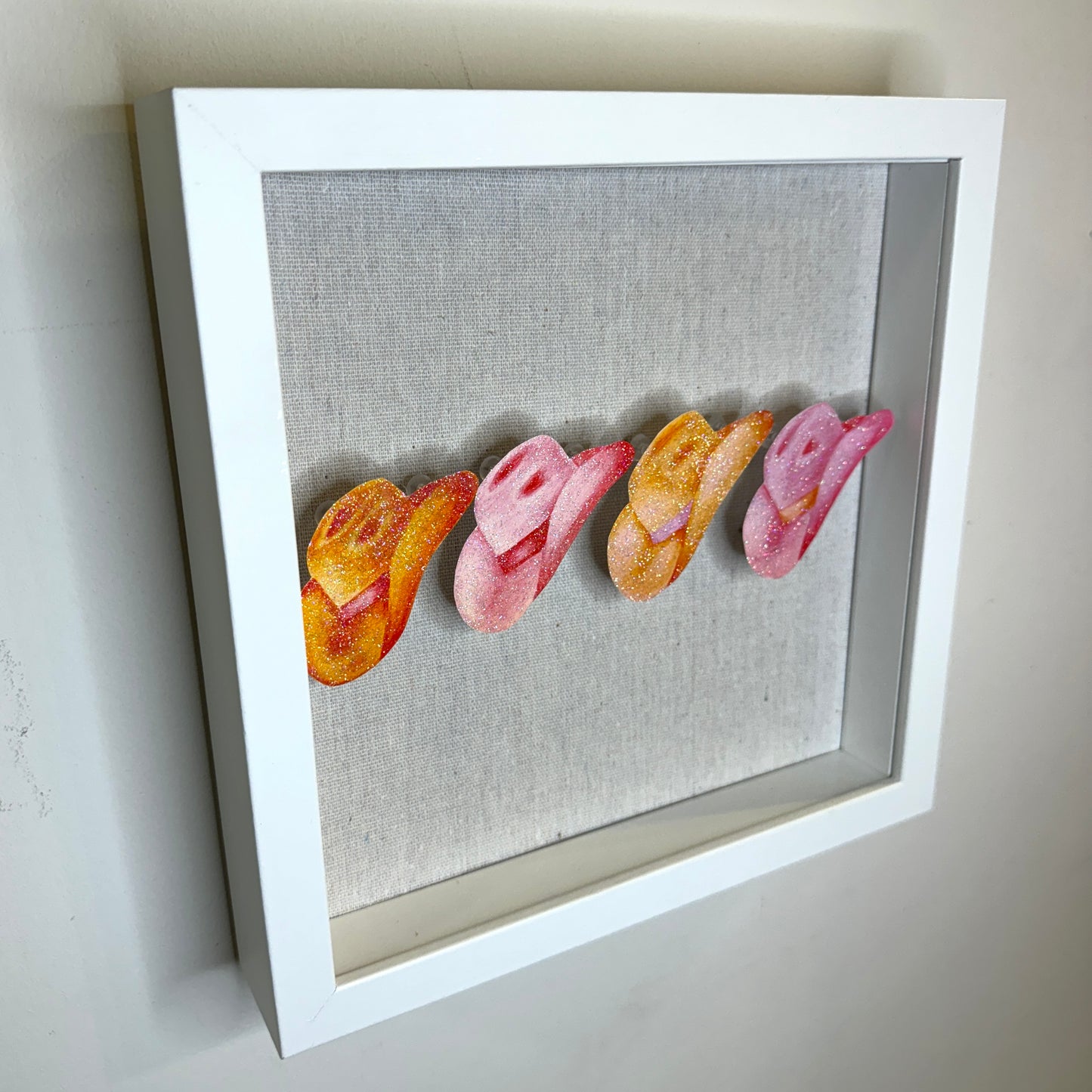 11” x 14” Glitter Embellished Hot Pink & Orange Cowboy Boots 3D Push Pin Shadow Box