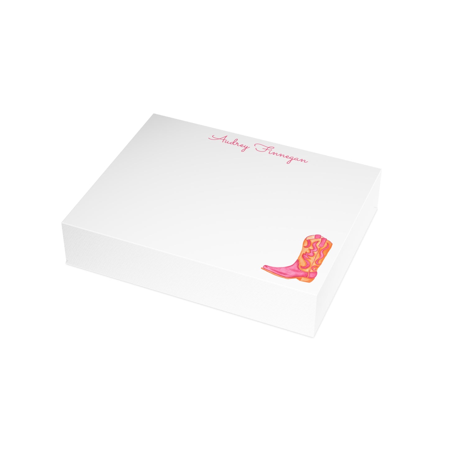 Stationery | Hot Pink & Orange Coastal Cowgirl Watercolor Cowboy Boot Personalized Postcard Bundle Set with Envelopes | Preppy Cute Gift