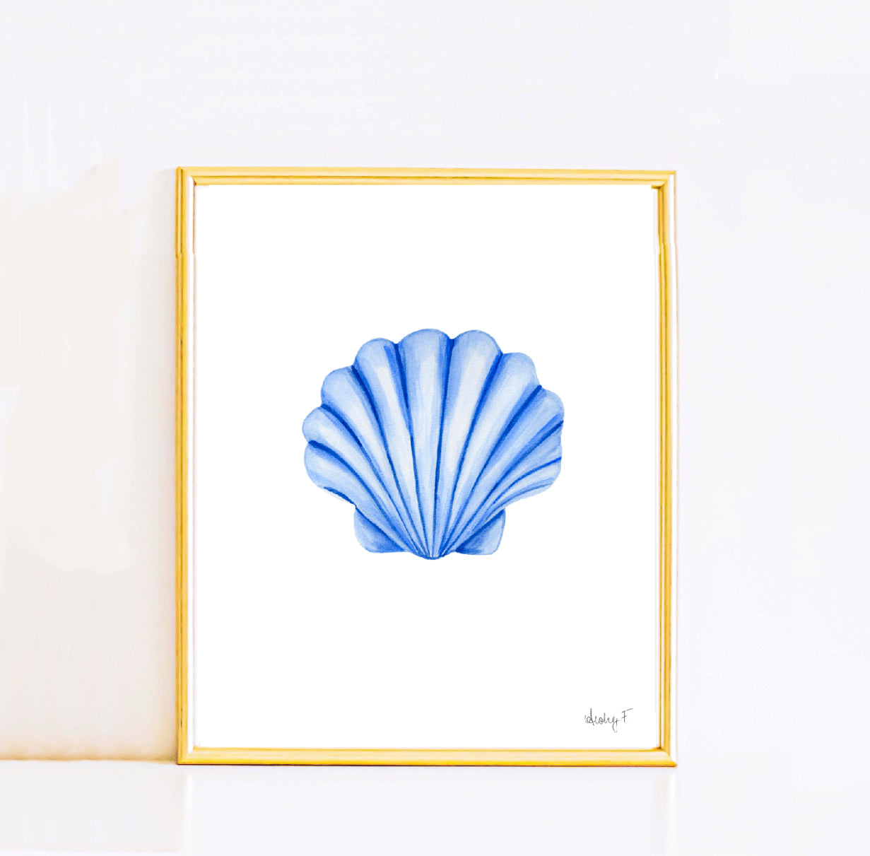 Print | Blue Clam Scallop Seashell Watercolor | Preppy Ocean Coastal New England Beach House Wall Decor Grand Millenial