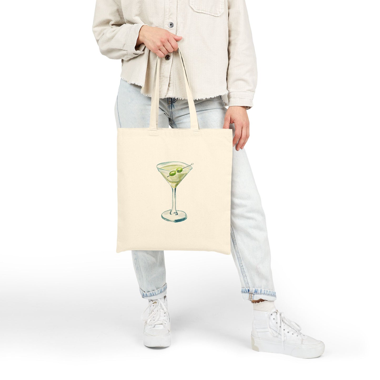 Canvas Tote | Blue & Green Martini Watercolor Farmers Market Tote | Cocktail Bachelorette Gift Hostess