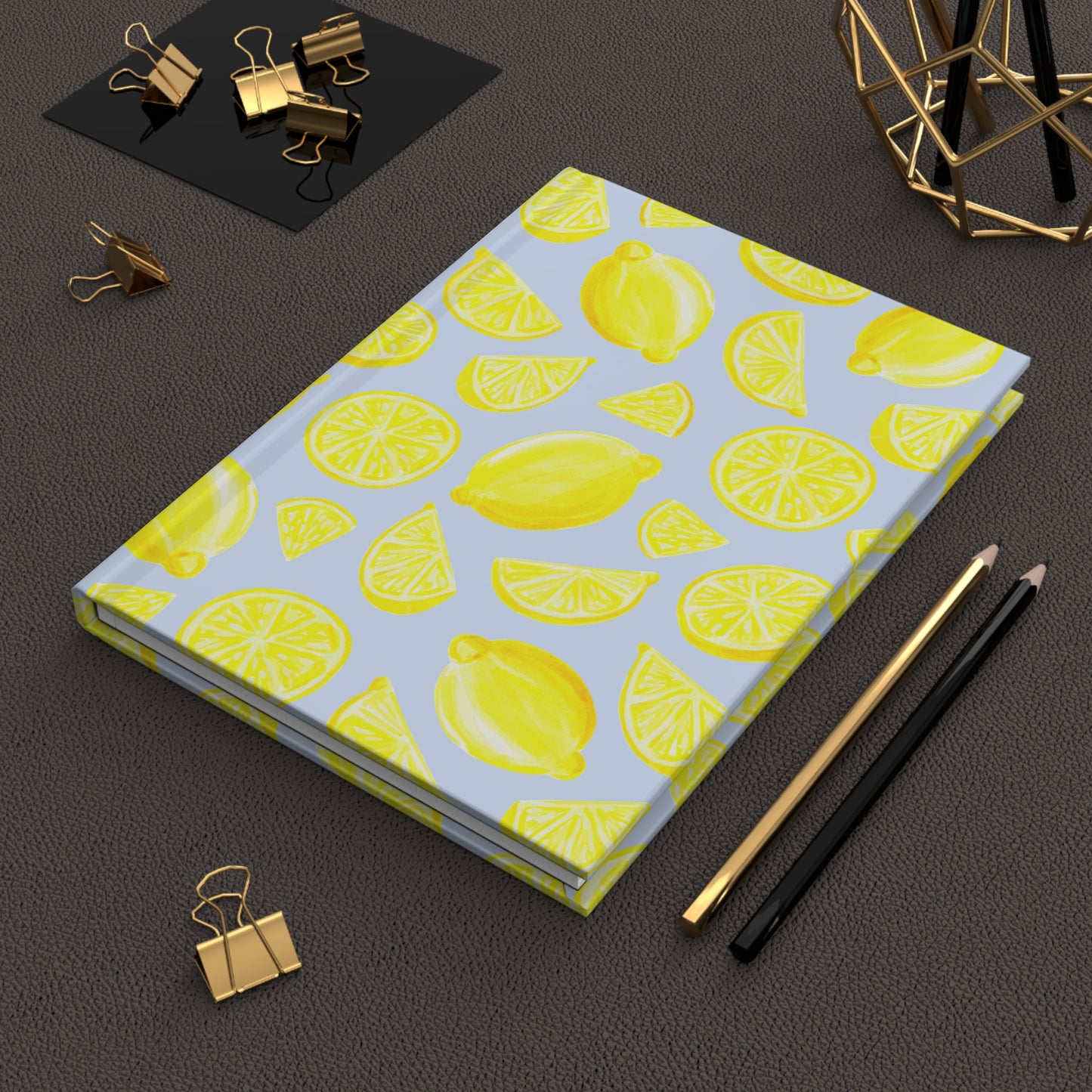 Yellow Lemons Watercolor Illustrated Light Pink Hardcover Journal Matte 8"x 5.75"