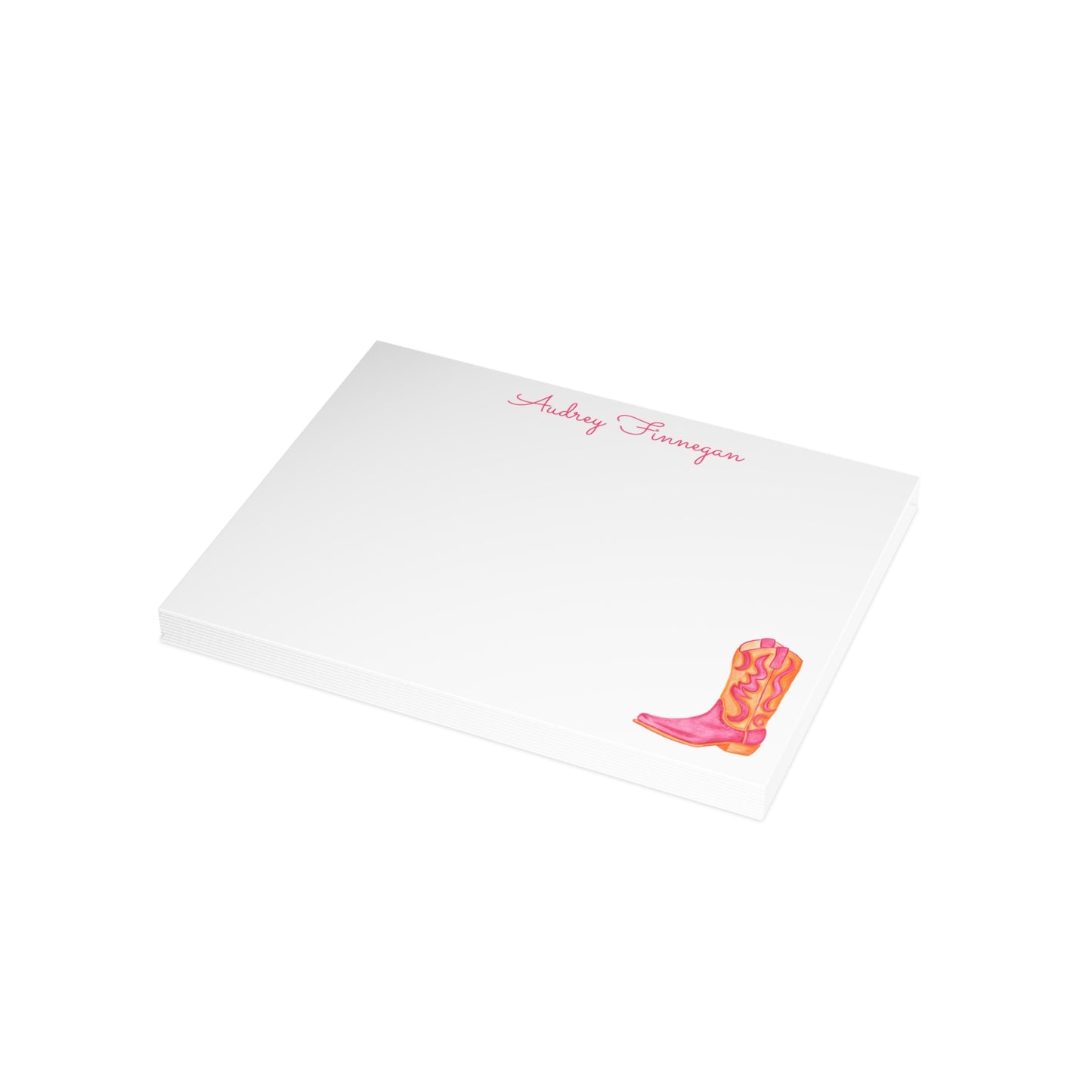 Stationery | Hot Pink & Orange Coastal Cowgirl Watercolor Cowboy Boot Personalized Postcard Bundle Set with Envelopes | Preppy Cute Gift