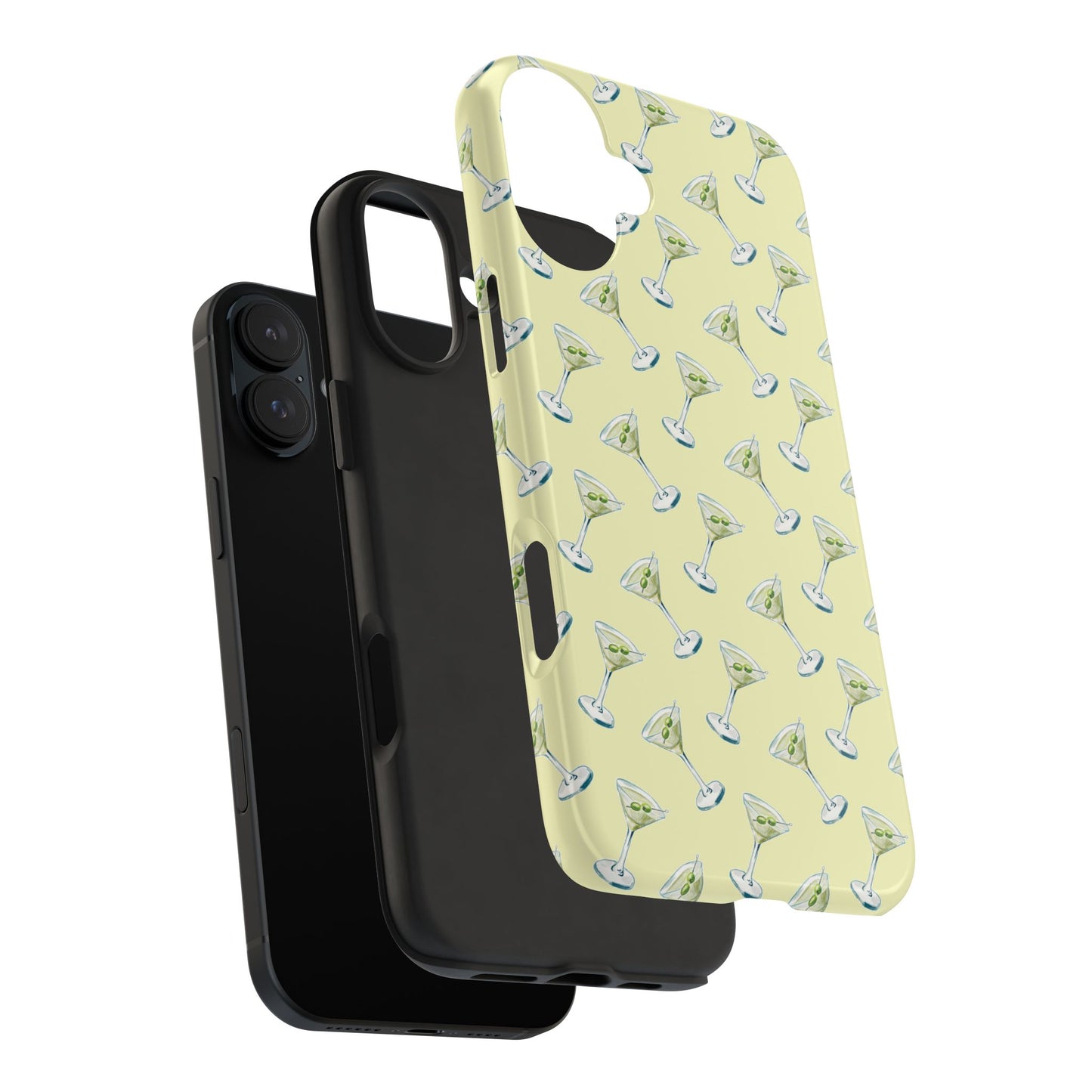 Yellow Mini Martini Watercolor Illustrated Tossed Pattern Tough Phone Case | Various Models Available
