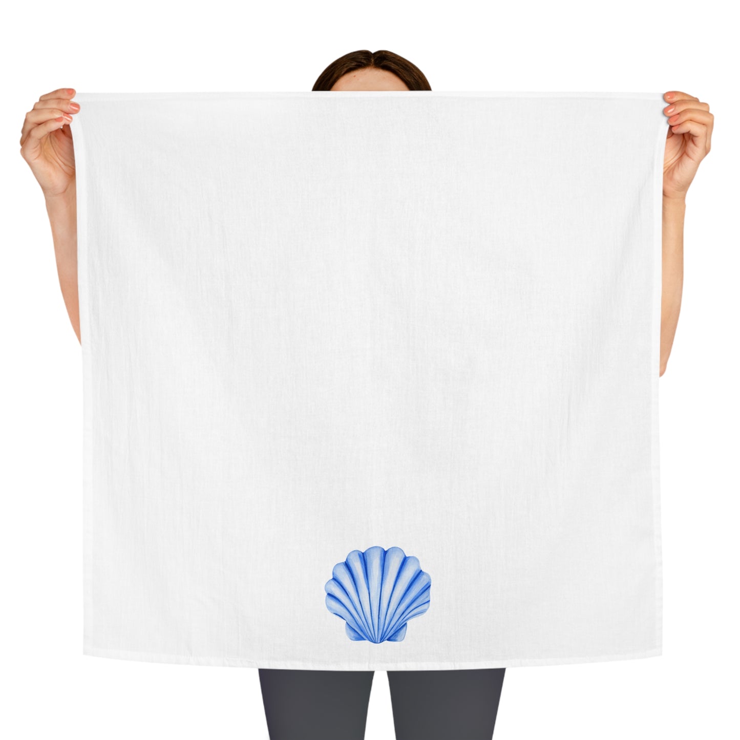 Tea Towel | Blue Seashell Watercolor Illustration | Coastal Kitchen Decor |Beach Shell Towel |Unique Nautical Hostess Gift | Seaside Accents