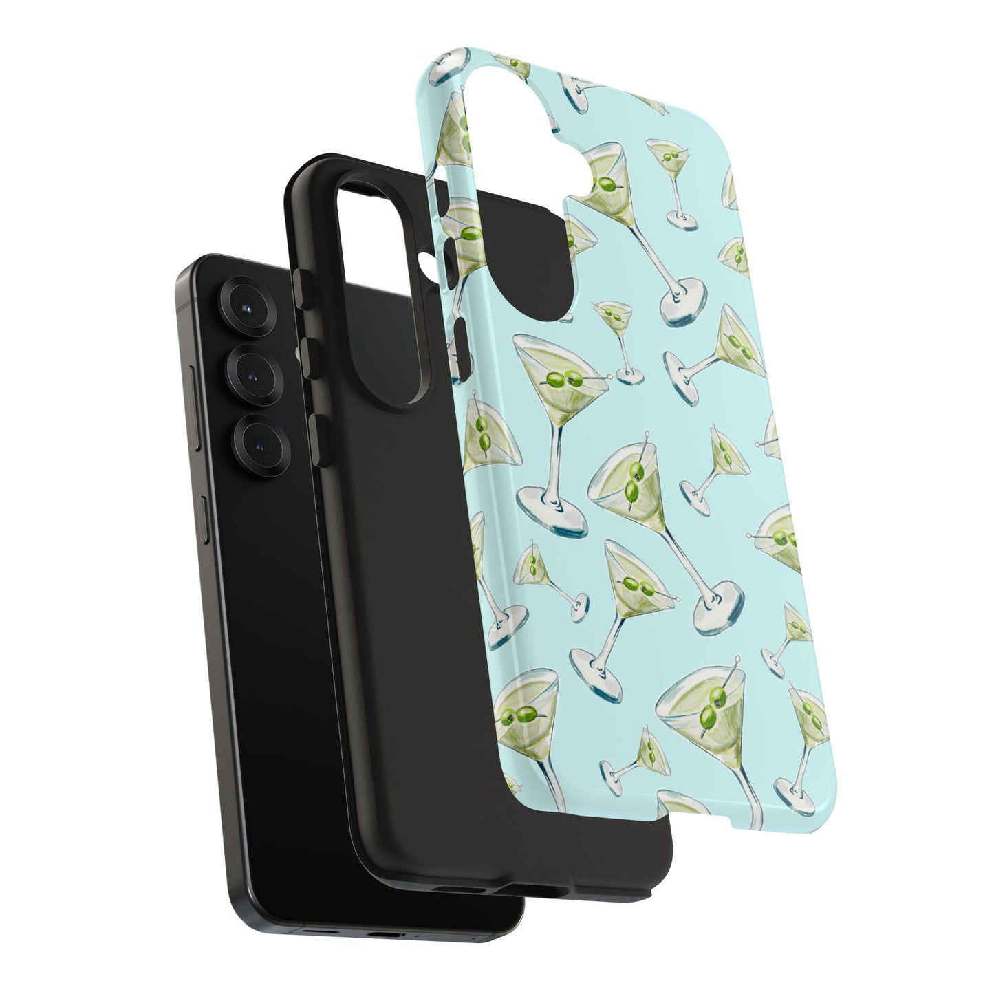 Watercolor Blue and Green Martinis Tossed Illustrated Pattern Turquoise Blue Tough Phone Case | Various Models
