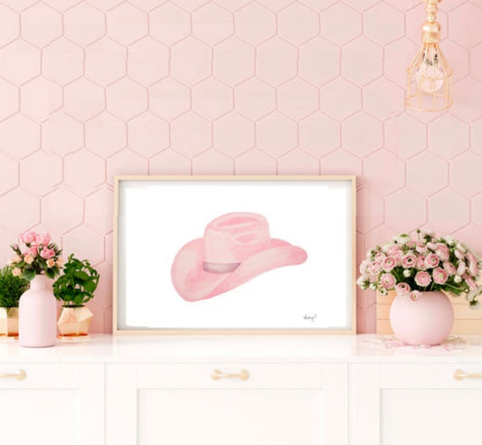 Print | Blush Pink & Gray Cowboy Hat | Western Watercolor Painting | Rustic Decor | Cowgirl Art | Various Sizes | Custom Original Available