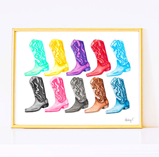 Print | TS Eras Watercolor Cowboy Boots Music | Girl Decor | Preppy | Swifie