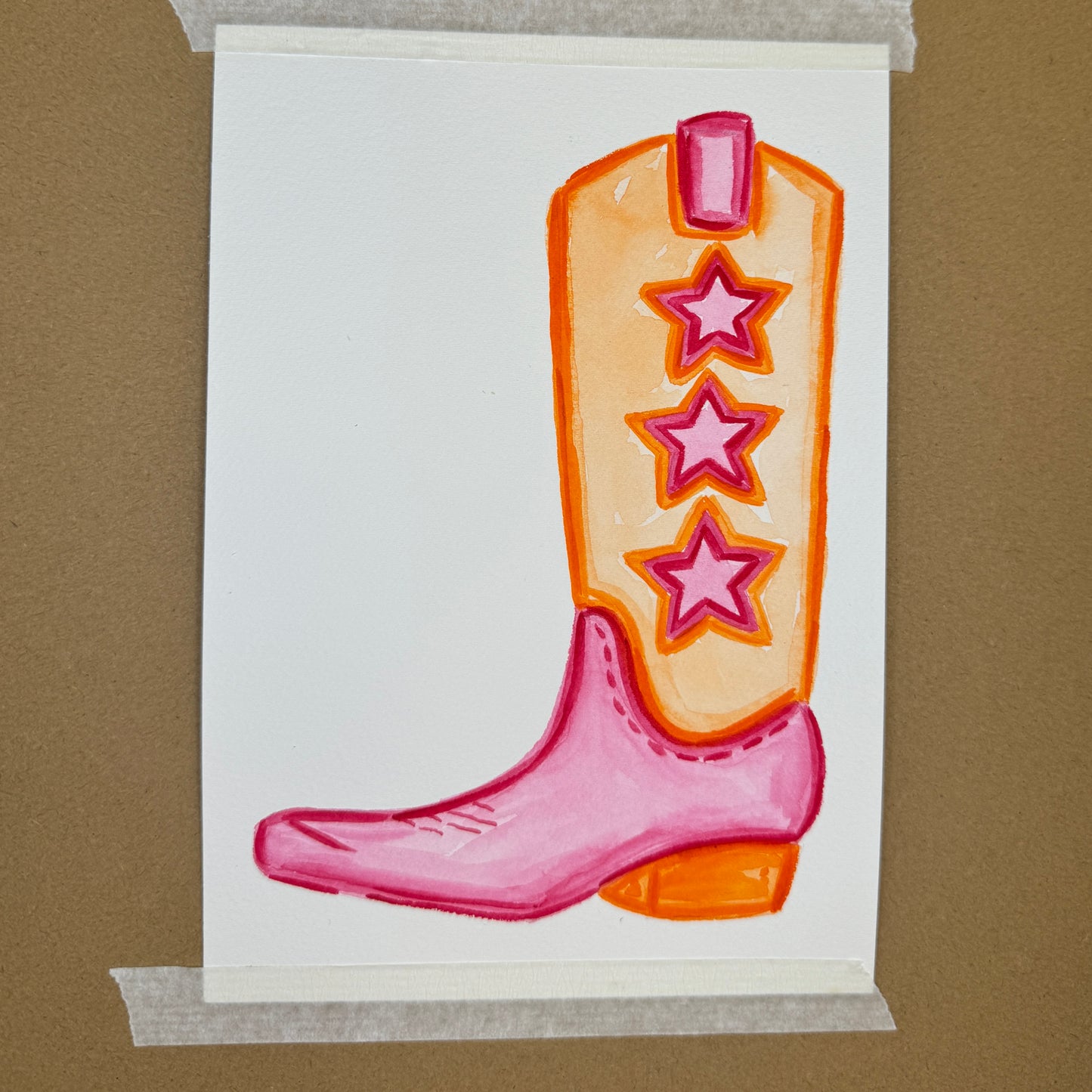 5” x 7” Original Hot Pink and Orange Star Cowboy Boot