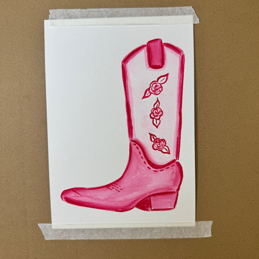 5” x 7” Original Hot Pink Rose Cowboy Boot