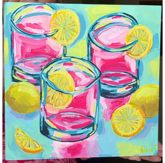 12”x12” Pink Lemonade Acrylic on Canvas Panel