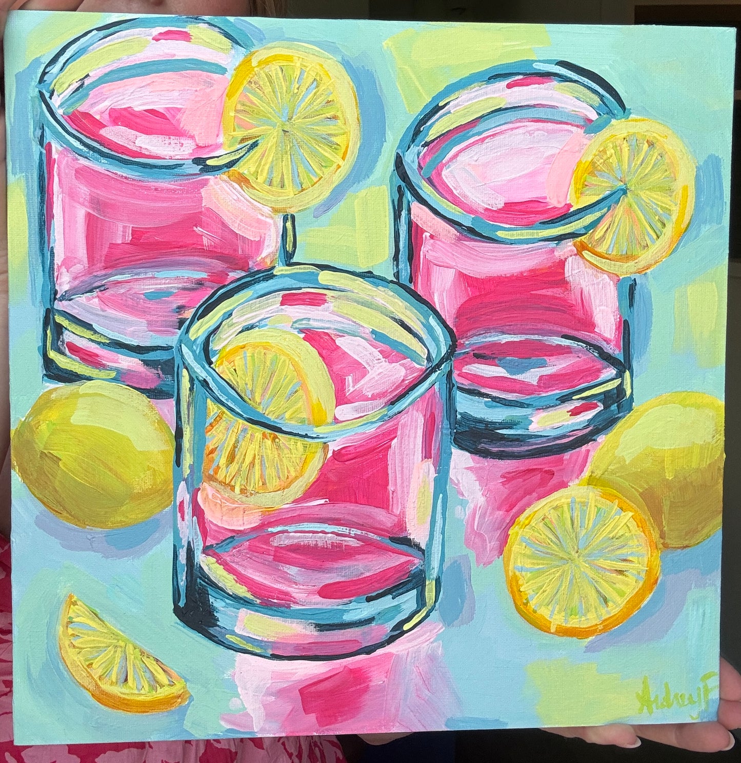12”x12” Pink Lemonade Acrylic on Canvas Panel