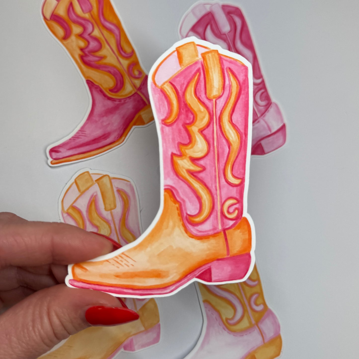 Sticker | Vinyl Matte Hot Pink & Orange Watercolor Cowboy Boot 3.5”