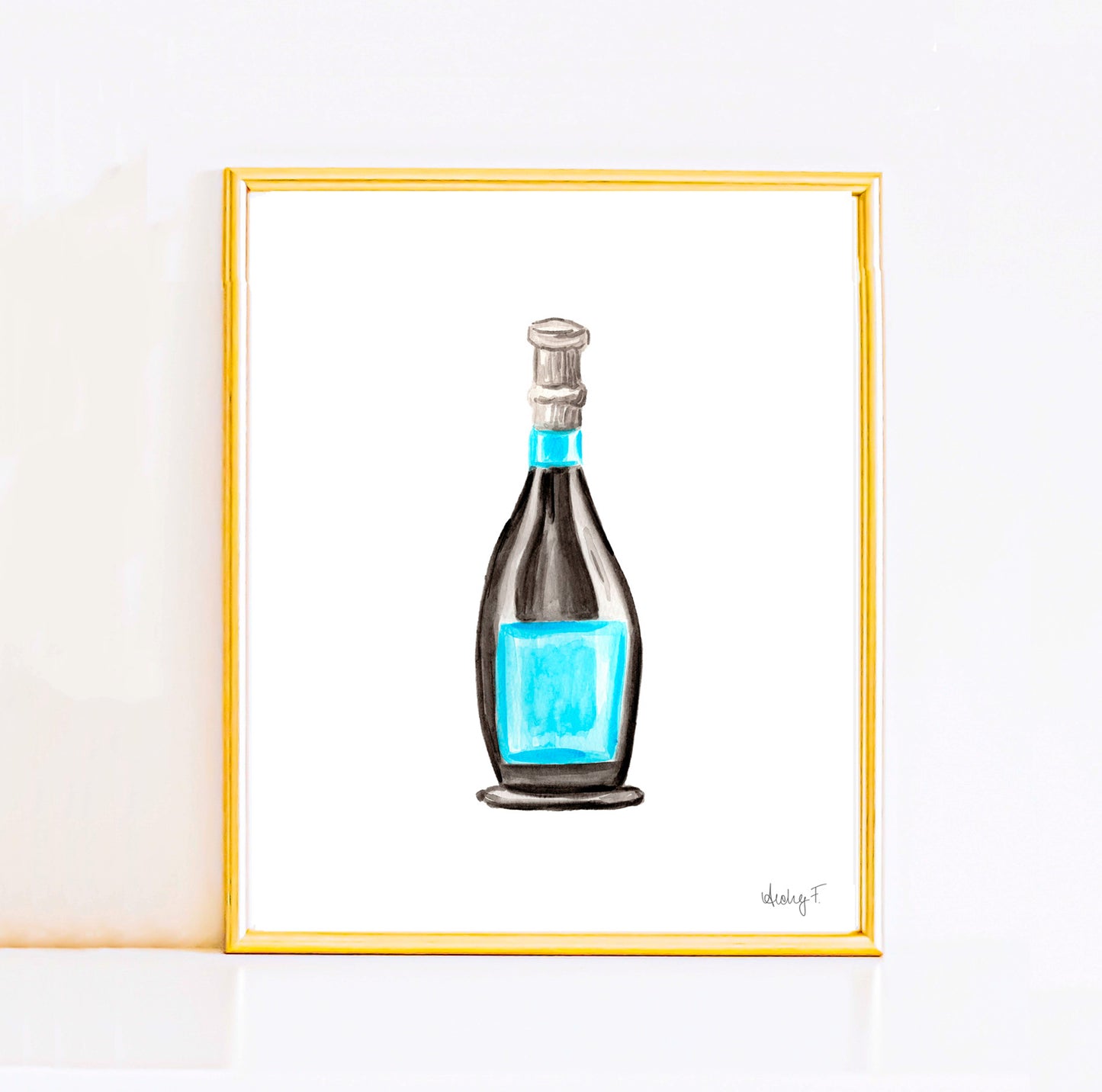 Print | Black & Blue Champagne Bottles Watercolor | Preppy Colorful Cheery Bright Coastal Cowgirl Dorm  Room Poster Decor Cocktail Wall Art Cocktail Bar Cart