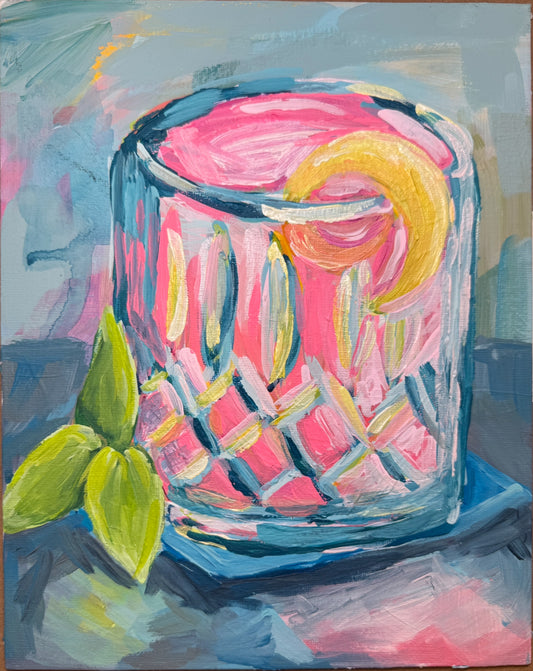 8”x10” Abstract Acrylic Crystal Tumbler Pink Lemon Cocktail