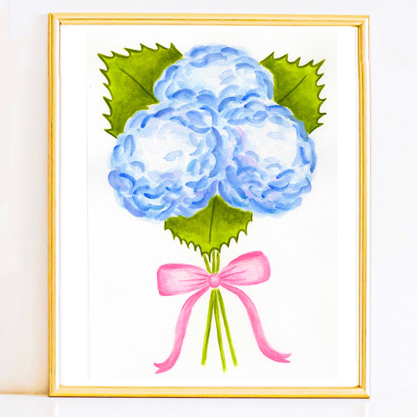7" x 10" Light Blue Hydrangea Bouquet with Pink Bow | Original Watercolor Painting | 7 of 9