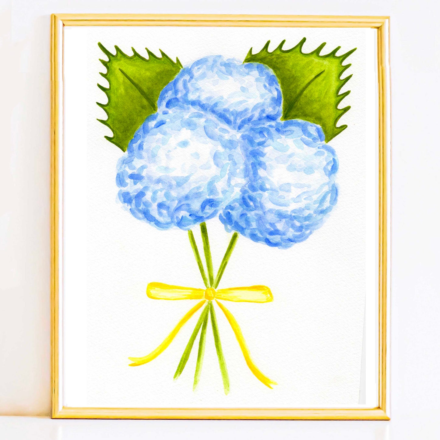 7" x 10" Light Blue Hydrangea Bouquet with Yellow Bow | Original Watercolor Painting | 4 of 9
