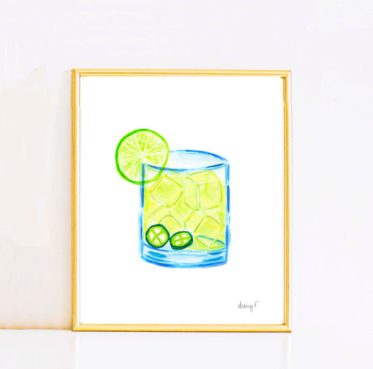 Print | Spicy Margarita Drink Watercolor Painting | Boho Kitchen Wall Art | Vibrant Cocktail Illustration Kitchen Bar Decor | Drink Art Home