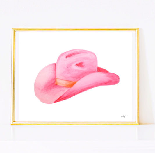 Print | Hot Pink & Orange Cowgirl Hat Watercolor | Various Sizes | Southern Rustic Western Colorful Fun Dorm Room Poster Decor