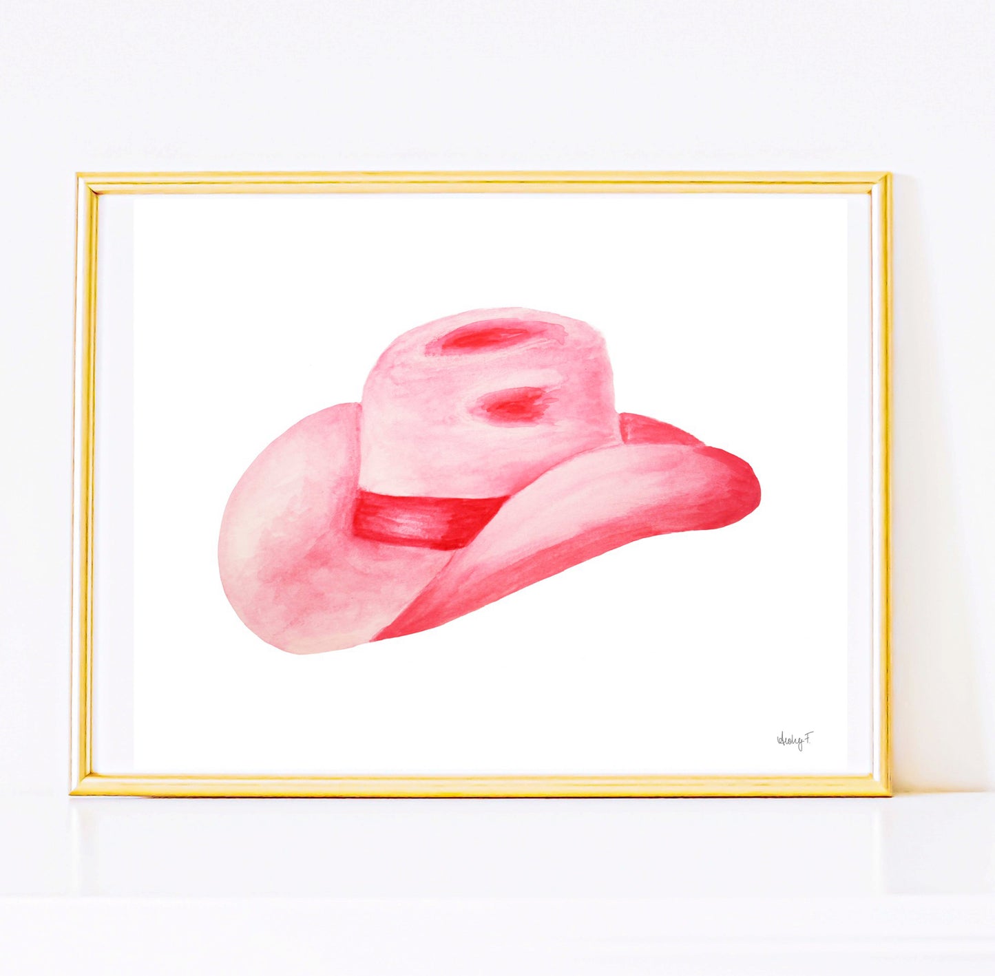 Print | Hot Pink Cowboy Hat Watercolor | Various Sizes |  Southern Rustic Western Colorful Fun Dorm Room Poster Decor