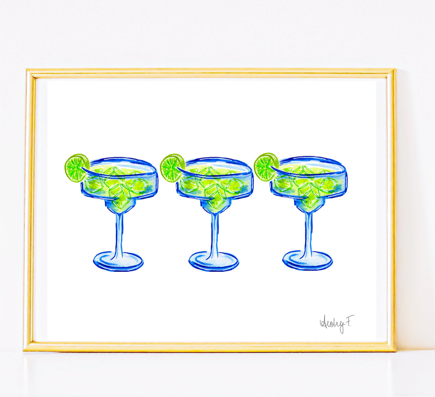 Print | Bright Blue Tequila Margarita Watercolor Trio| Blue Green | Bar Cart Cocktail Kitchen Art Wall Decor | Coastal Cowgirl | Dorm Preppy