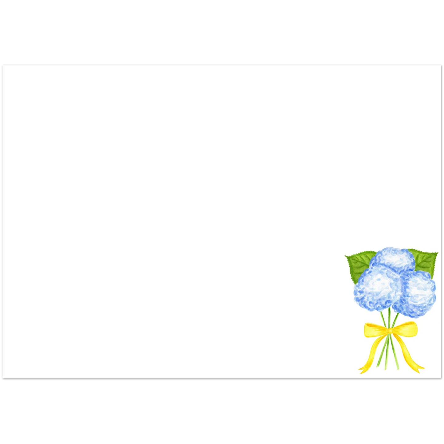 Blue Hydrangeas with a Yellow Bow Watercolor Illustration | Set of 10 Cards & Envelopes | 2 Sizes 5R (5 x 7″)