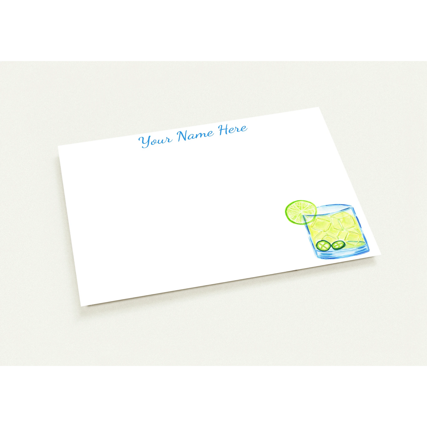 Personalized Spicy Margarita Watercolor Illustrated Flat Notecards | Set of 10 Cards & Envelopes | 2 Sizes
