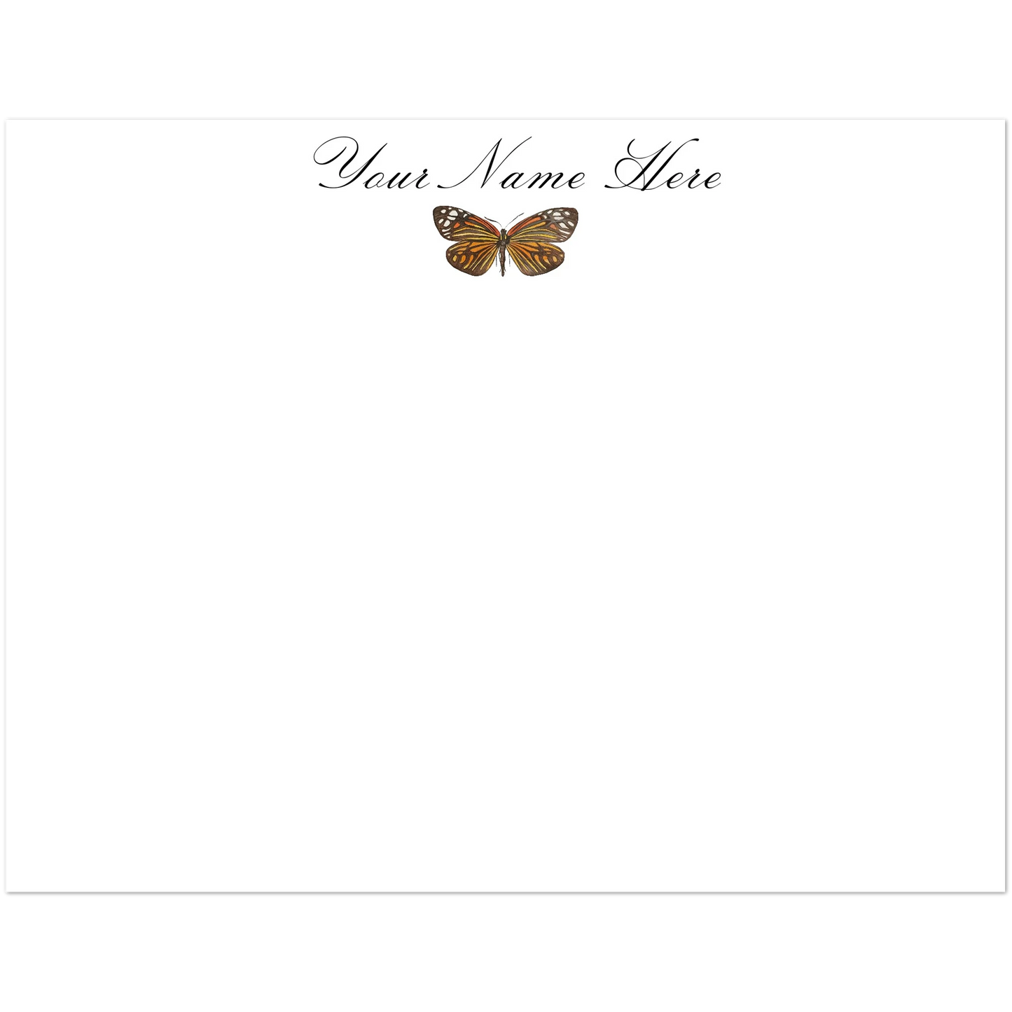 Personalized Orange & Black Butterfly Watercolor Illustrated Flat Notecards | Set of 10 Cards & Envelopes | 2 Sizes