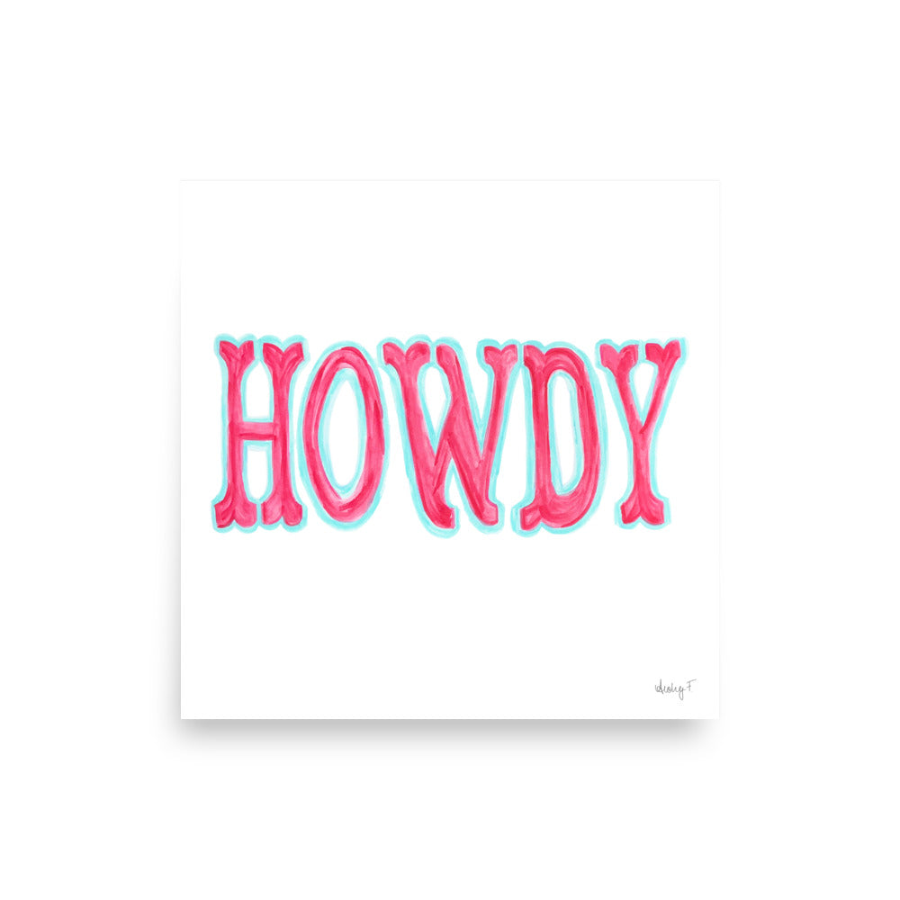 Print | Hot Pink Blue Howdy Western Watercolor | Various Sizes
