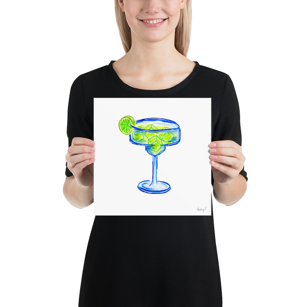 Print | Bright Blue Tequila Margarita Watercolor | Blue Green | Bar Cart Cocktail Kitchen Art Wall Decor | Coastal Cowgirl | Dorm Preppy